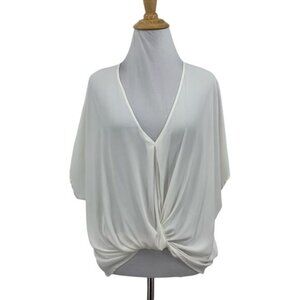 Lush Top Womens S Small White Deep V Neck Lightweight Gathered Front Blouse